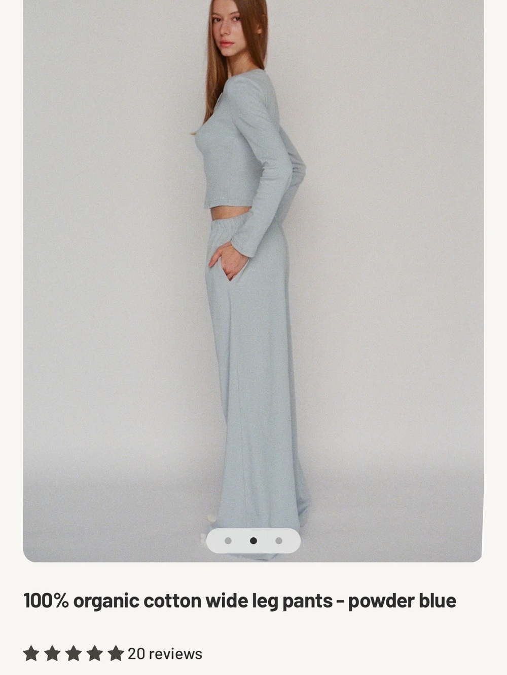 LAYERE Powder Blue Long Sleeve Pajama Pants! Organic Cotton - Picture 2 of 3